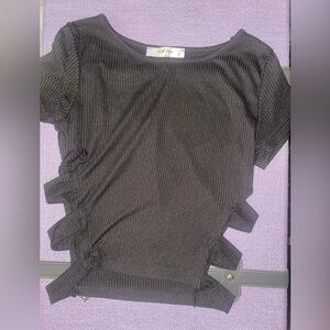 Wild Love Black Ribbed Crop Top with Side Cut Outs